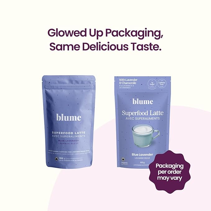 Blume Superfoods Latte - Blue Lavender Powder with Blue Spirulina and Coconut Milk, Caffeine Free, Low-Sugar, Organic, Keto Friendly, Vegan, supports sleep and calmness, Lavender Latte- 25 Servings