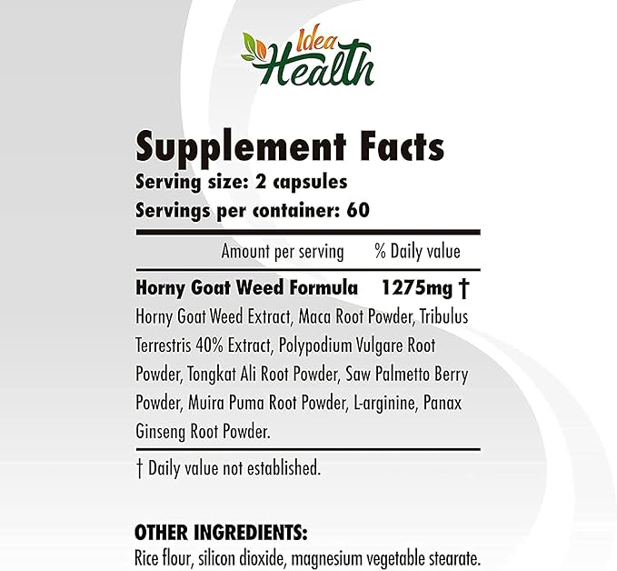 Horny Goat Weed 1275 mg MAX STRENGTH w/Maca (2 Month Supply) - Energy & Performance Complex for Men and Women | 120 Vegan Capsules
