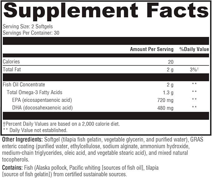 XYMOGEN OmegaPure 600 EC - International Fish Oil Standards (IFOS) Five-Star Certified Enteric-Coated Fish Oil - DHA EPA Omega-3 Supplement for Cardiovascular + Cognitive Support (60 Softgels)