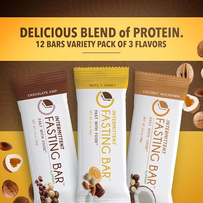Prolon Fasting Bars | 5g Protein, 7g Fiber | Keto-Friendly, Gluten-Free, Dairy-Free, Plant-Based | Nutrition for Intermittent Fasting | Variety Pack | Nuts & Honey, Chocolate Chip, Coconut Macadamia (24 Count)