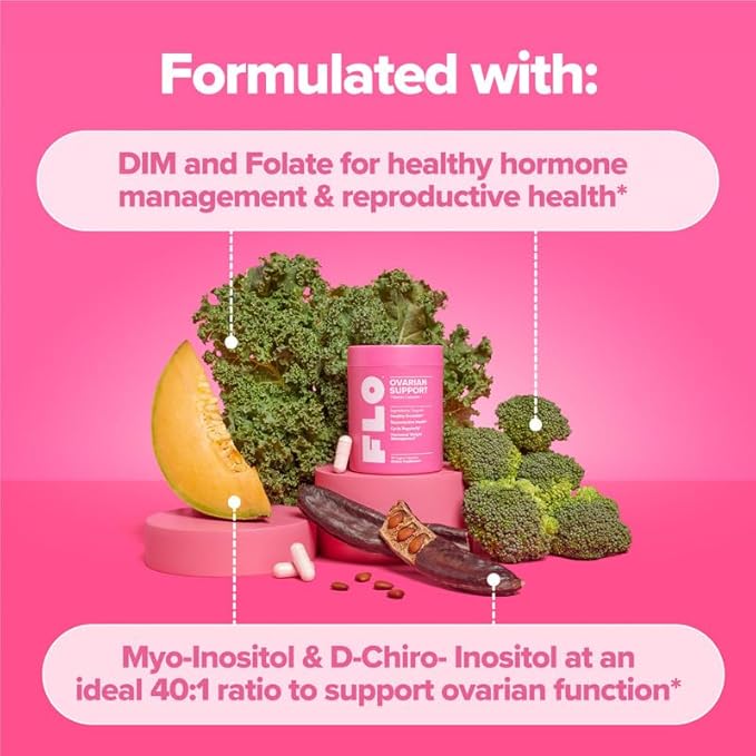 O Positiv FLO Ovarian Health Support – Hormone Balance for Women with DIM, Myo & D-Chiro Inositol, Folic Acid – Ovulation & Cycle Support – 30 Servings (Pack of 3)