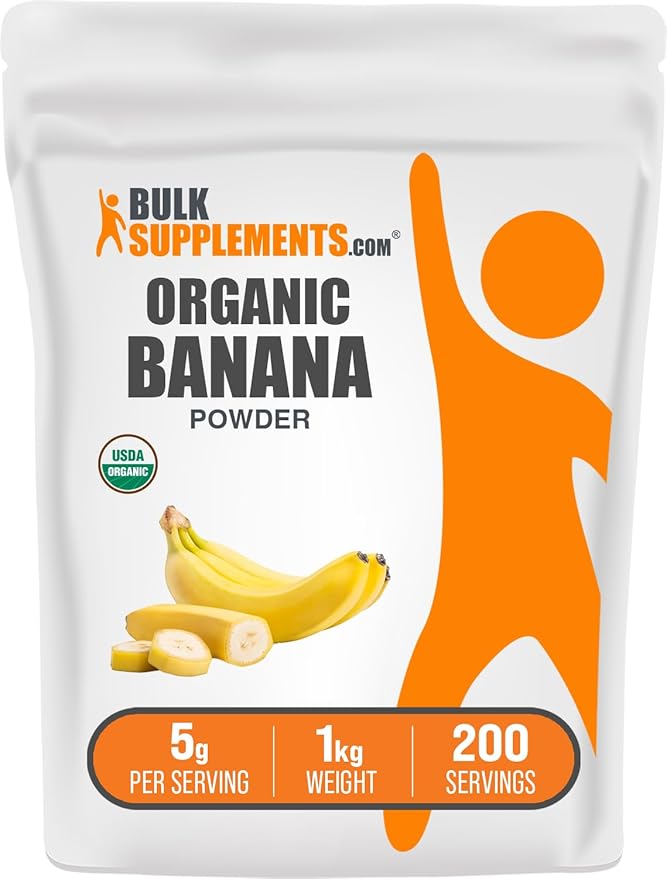 BulkSupplements.com Organic Banana Powder - Banana Fruit Powder, Nutrient Rich - Air-Dried & Gluten Free, 5g per Serving, 1kg (2.2 lbs) (Pack of 1)