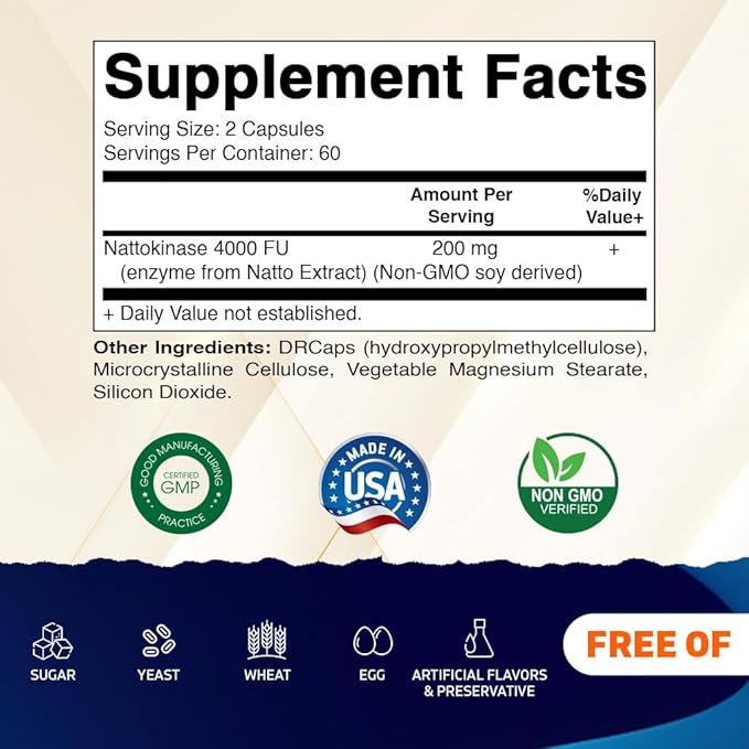 Vitamatic 2 Packs Nattokinase Supplement 4,000 FU Servings, 120 Delayed Released Capsules - Survives Stomach Acids - Non-GMO & Gluten Free - Made in The USA