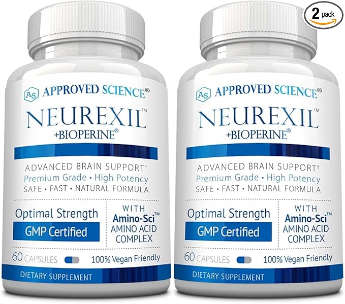 Approved Science Neurexil - Natural Nootropic Support with DMAE - Enhance Brain Function, Sharpen Clarity, Boost Memory - L-Tyrosine, Ginkgo Biloba, Huperzine A, BioPerine - 2 Month Supply