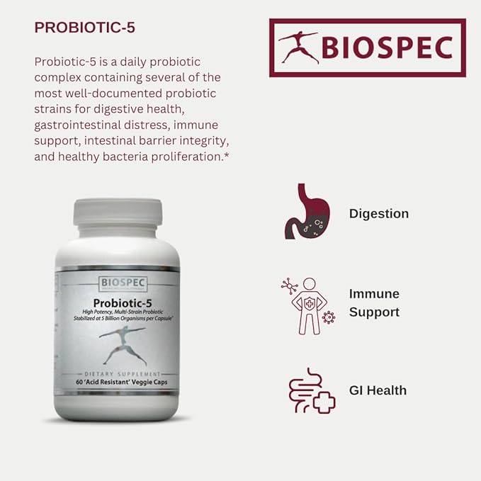 Probiotic-5 – Broad-Spectrum Probiotic Complex w/ 5 Billion Microorganisms and 5 Unique Probiotic Strains per Capsule.