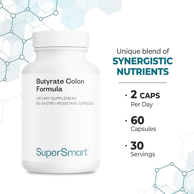 Supersmart Butyrate Colon Formula (Advanced Formula) - with Turmeric, MicrobiomeX & Peppermint Oil | Vegan & Gluten Free - 60 Gastro-Resistant Capsules