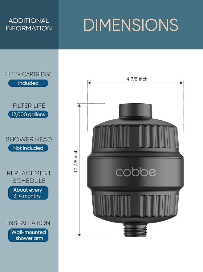 Cobbe HD HEAVY DUTY High Output Shower Filter – 99% REMOVAL Shower Head Filter for Hard Water, Heavy Metals, Chlorine and Harmful Substance, Improve your skin and hair - Black