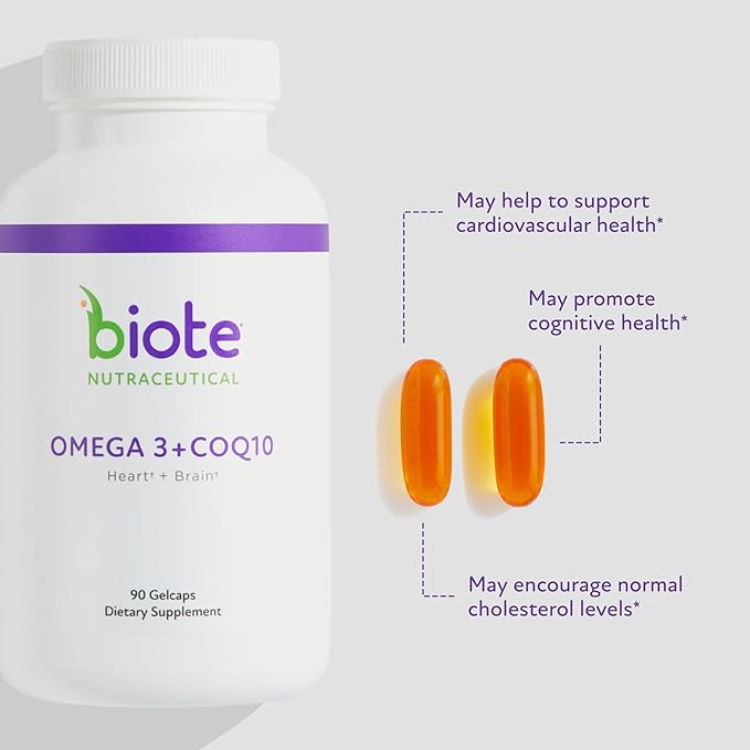Biote Nutraceuticals - Omega 3 + CoQ10 - Heart + Brain (90 Gel caps)