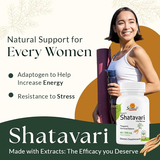Sewanti Shatavari Capsules – Herbal Supplement for Female Hormonal Balance, Healthy Reproductive and Lactation 60 Vegan Capsules - 500mg