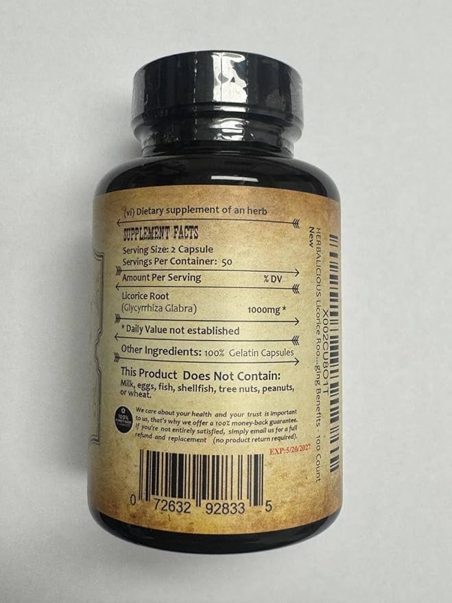 Licorice Root 100 Capsules – Pure Organic Glycyrrhiza Glabra – Herbal Supplement for Digestive Comfort & Overall Wellness – Non-GMO & Additive-Free