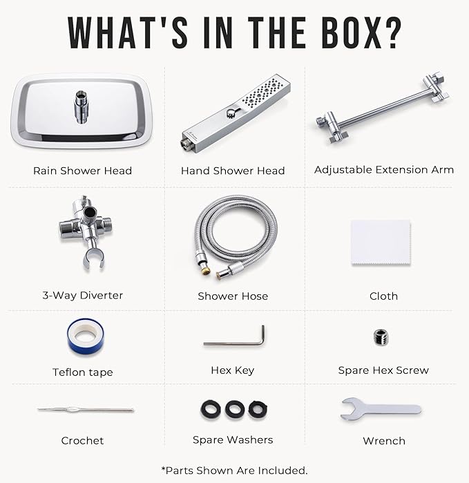 G-Promise All Metal 12 Inch Dual Square Shower Head with Handheld Spray Combo, Rain Shower Head, Adjustable Extension Arm, 3-Way Diverter, 71 Inch Extra Long Hose - A Bathroom Upgrade (Chrome)