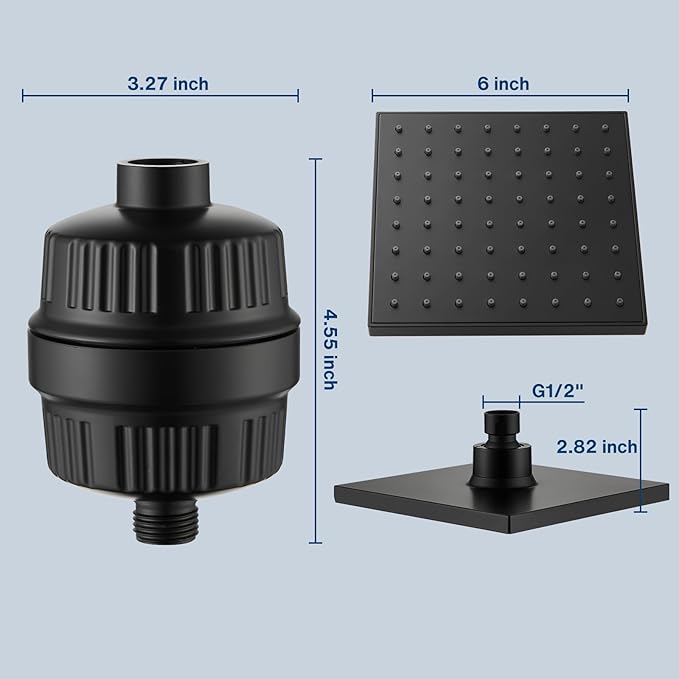 Cobbe High Pressure Filtered Shower Head Combo, Rain Shower Head with 20 Stage Shower Head Filter for Hard Water - Adjustable Replacement Remove Chlorine and Harmful Substances, Matte Black