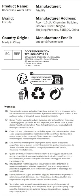 Frizzlife SW20 Under Sink Water Filter System, NSF/ANSI 53&42 Certified, 0.5 Micron Reduces 99.99% Lead, Chlorine, Bad Taste & Odor, Direct Connect Water Filter, 3 Years High Capacity, USA Tech