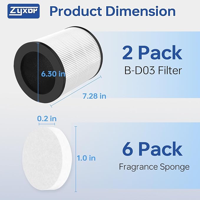 B-D03 Replacement Filter Compatible with MOOKA B-D03 & M03 Air Purifier, 3-in-1 Filtration System H13 True Filter, High-Efficiency Activated Carbon Filter & Pre-filter, 2 Pack