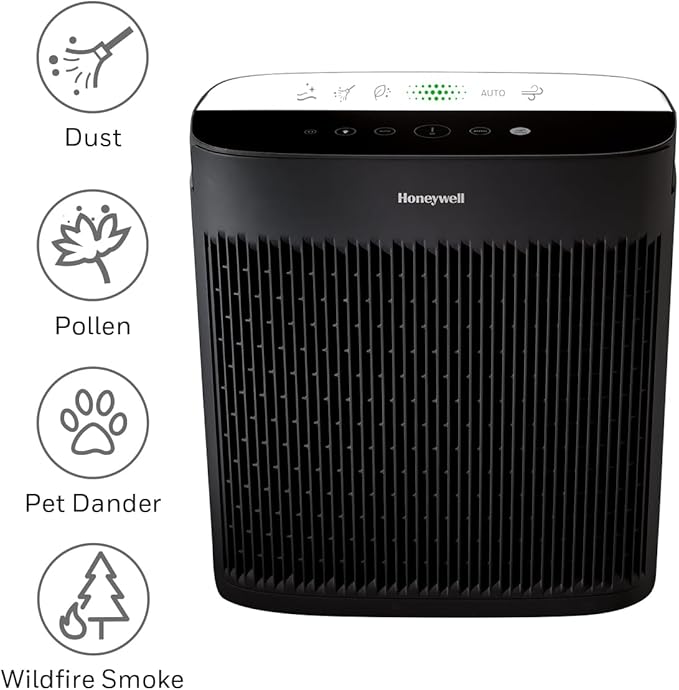 Honeywell HEPA Air Purifier for Home, Large Rooms Up To 1700 ft² in 1 hr, Air Quality Indicator, Auto Mode, Reduces Allergens, Dust, Pollen, Smoke, Pet Dander, Black, HPA5200