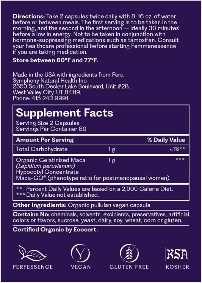 Femmenessence® MacaPause® – Clinically Proven Postmenopausal Supplement for Natural Hormone Balance, Menopause Symptom Relief, Bone & Heart Health, Without Added Hormones (360 capsules, 90 Day Supply)