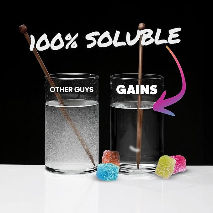 Gains in Bulk Instantized Creatine Monohydrate for Women and Men, Soluble Pre Workout Powder, Supports Muscle Building, Strength and Performance, Bodybuilding Supplements, Sour Gummy, 30 Servings