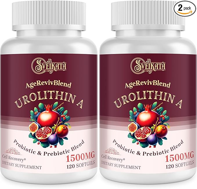 Urolithin A Supplement 1500mg – Advanced Urolithin Formula with Probiotic & Prebiotic Complex and 30% Pomegranate Extract – for Energy, Mitochondrial & Antioxidants – 120 Softgels (2 Bottles)