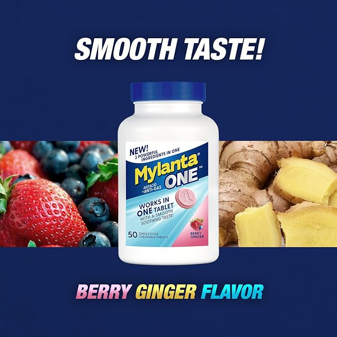 Mylanta One, Berry Ginger Flavor, 50 Count, Eco Care, Pink