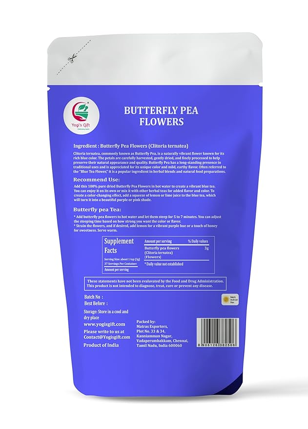 Butterfly Pea Flower Dried 4oz (300+ Cups) | Blue Butterfly Pea Flower Tea | Beautiful Blue Or Purple Food Coloring | Premium Quality | By Yogi's Giftยฎ