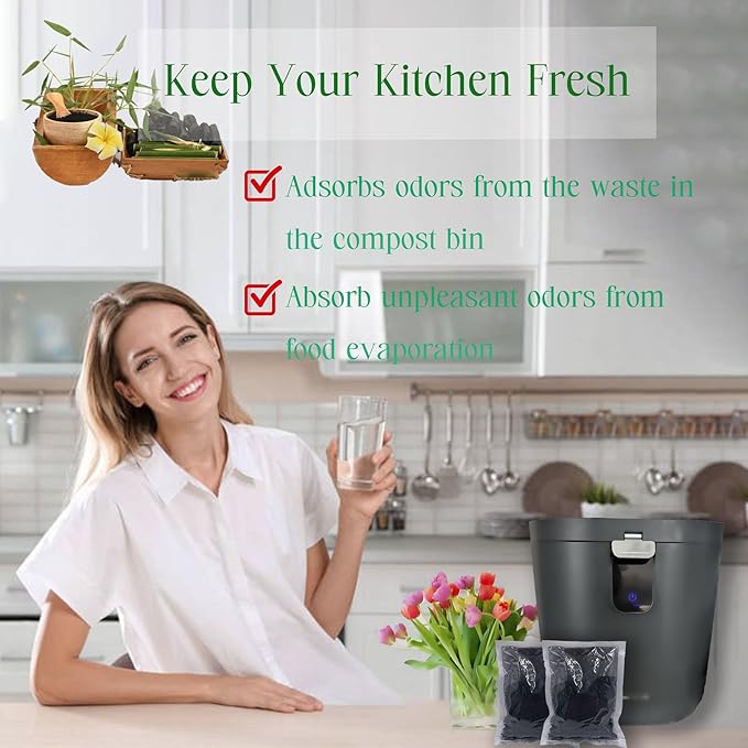 1.6 Pounds Activated Charcoal Filter Refill for FoodCycler Kitchen Waste Composters, Odor-Absorbing Replacement Carbon Compatible with Eco 5 FoodCycler Indoor Electric Composter(2PCS)