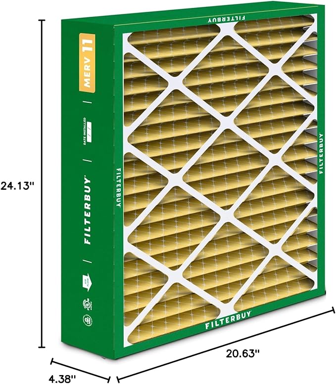 Filterbuy 21x24.5x5 Air Filter MERV 11 (MPR 1200) Allergen Defense Replacement (3-Pack), Pleated HVAC AC Furnace Filters for Rheem, Ruud, and Protech (Actual Size: 20.63 x 24.13 x 4.38)