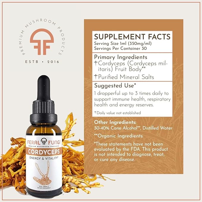 Cordyceps Extract – Triple-Extracted Spagyric Tincture for Energy and Endurance – 100% Fruiting Body – Natural Flavor – Grown and Made in The USA – 1oz