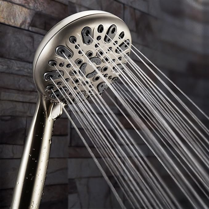Handheld Shower Head, 6 Spray Setting High Pressure Shower Head with Brass Swivel Ball Bracket and Extra Long Stainless Steel Hose, Brushed Nickel, 5"