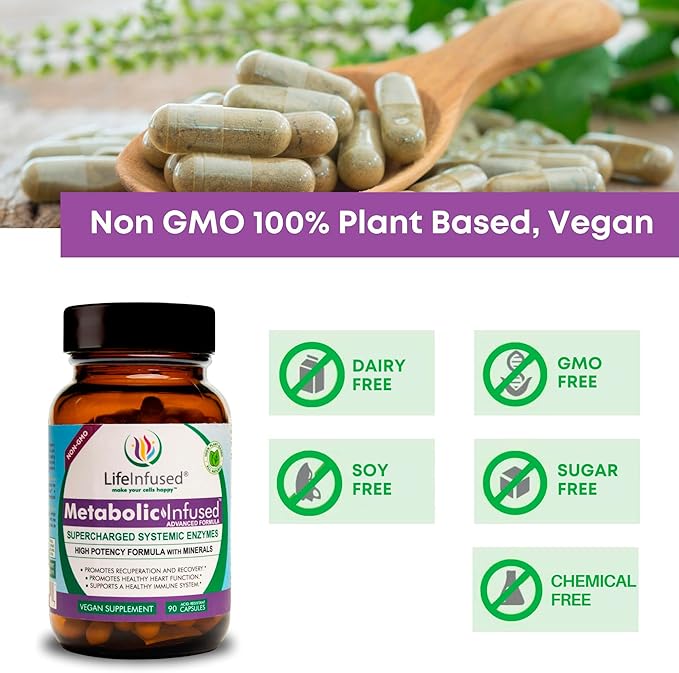 Life Infused Metabolic Infused - Blend of Premium 11 Systemic Enzymes & 72 Key Minerals for Optimal Bodily Functions and Healthy Immune System - Vegan Approved - 90 Servings