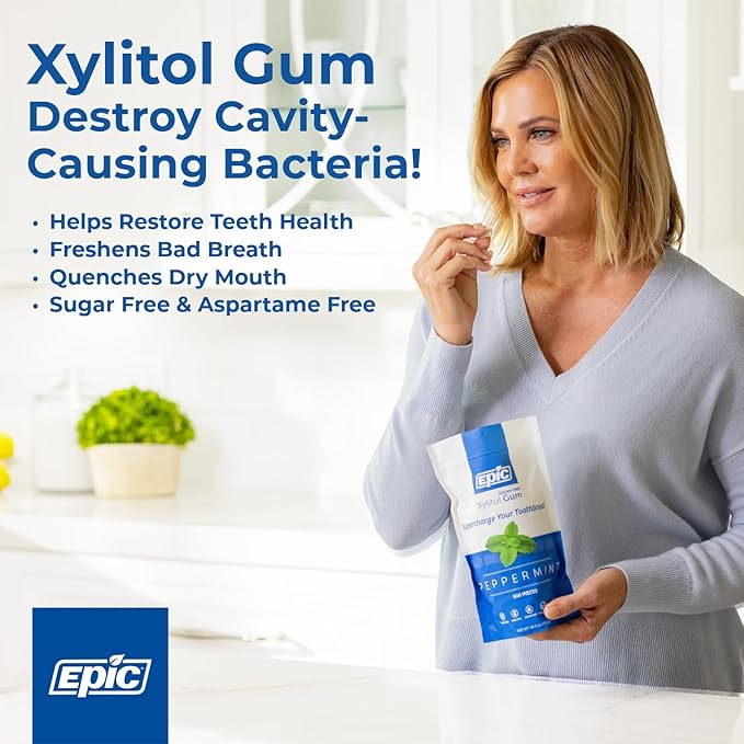 Epic 100% Xylitol Wintergreen Chewing Gum - Sugar Free, Aspartame Free Dental Gum - Supports Oral Health & Fresh Breath - 500 Pieces