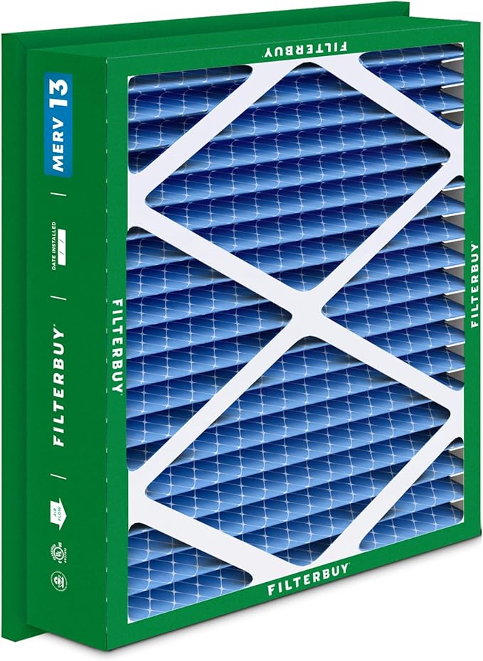 Filterbuy 24x24x5 Air Filter MERV 13 Optimal Defense (1-Pack), Pleated HVAC AC Furnace Air Filters Replacement for Honeywell Return Grille (Actual Size: 22.38 x 22.38 x 4.38 Inches)