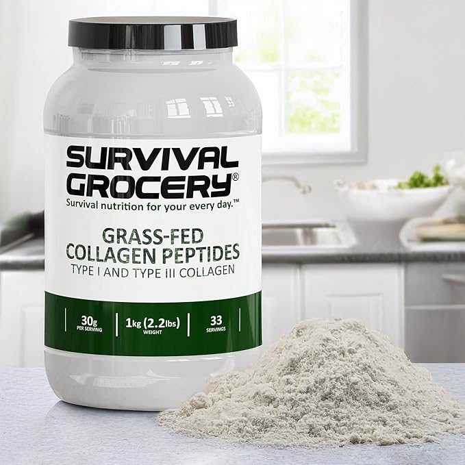 Survival Grocery® Collagen Peptides Powder – Grass Fed Hydrolyzed Collagen Protein Supplement, Types I & III, Unflavored, Gluten Free, Keto Friendly, Non-GMO, Dairy Free, 1kg, 1 Jug