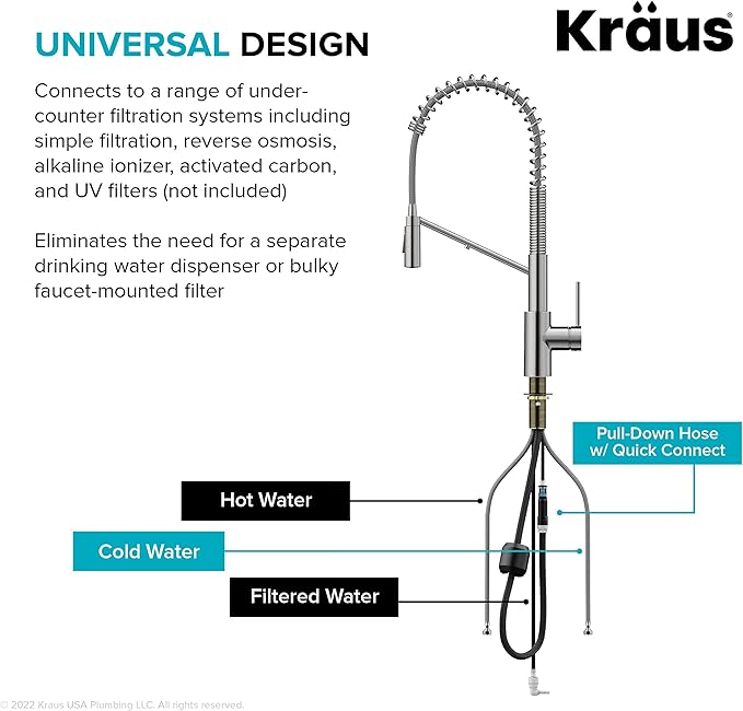 KRAUS Oletto 2-in-1 Commercial Style Pull-Down Single Handle Water Filter Kitchen Faucet for Reverse Osmosis or Water Filtration System in Spot-Free Antique Champagne Bronze, KFF-2631SFACB