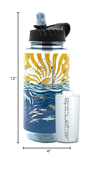 Epic Water Filters Nalgene OG Water Bottle with Filter, USA Made, BPA Free, Removes 99.99% Tap Water Contaminants, Forever Chemicals, Sailing One Life Art, 32 oz