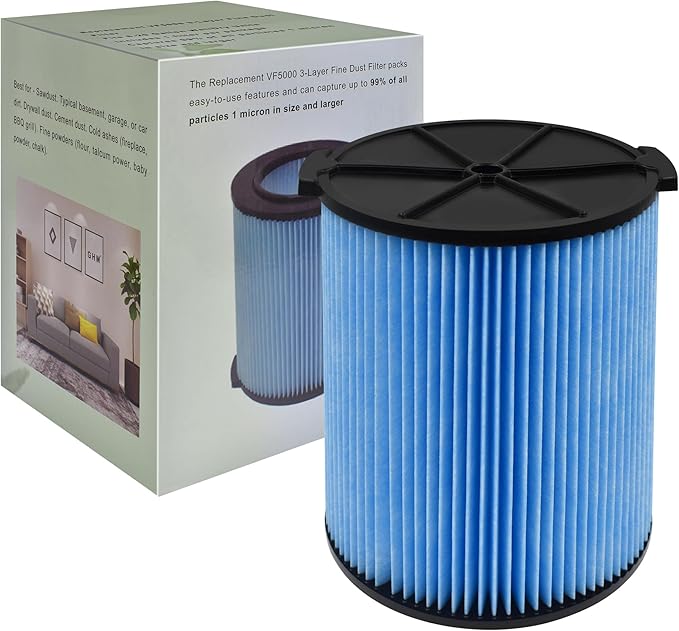 1 Pack VF5000 3-Layer High-efficiency Fine Dust Replacement Filter For Vac 6-20 Gallon Wet Dry Vacuums WD1450 WD0970 WD1270 WD09700 WD06700 WD1680 WD1851 RV2400A