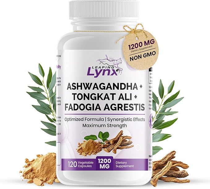 SUPER SUPPLEMENTS Ashwagandha Capsules + Tongkat Ali + Fadogia Agrestis - 120 Capsules, Organic Ashwagandha Supplement - Vegan Ashwagandha Root, Gluten-Free, Non-GMO, for Stress Relief, Energy & Sleep