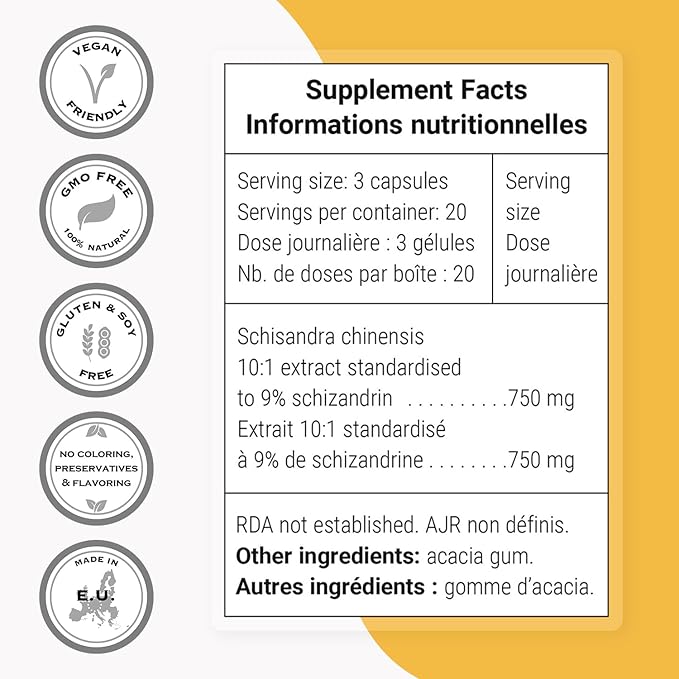 SuperSmart - Schisandra Chinensis 750mg per Day (High Strength) - 10:1 Extract - Schisandra Berry Supplement | Non-GMO & Gluten Free - 60 Vegetarian Capsules