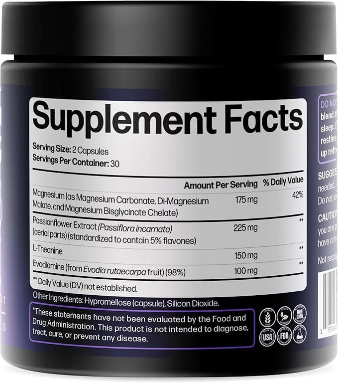 Life Happns Do Not Disturb Sleep Aid for Adults Natural Supplement with L-Theanine, Magnesium, Passion Flower & Evodia Fruit for Restorative Sleep Melatonin-Free, Non Habit-Forming, 60 Capsules