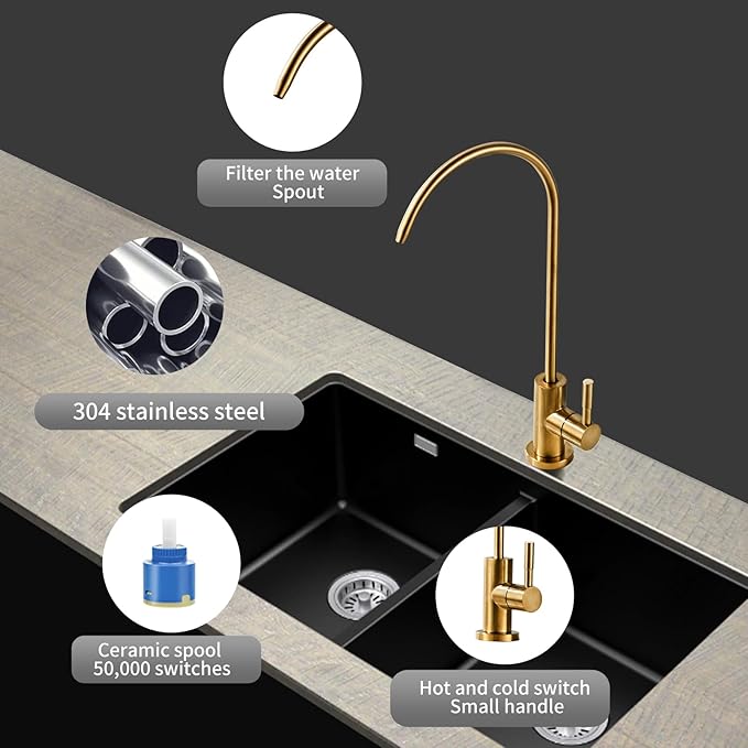 Drinking Water Faucet for Kitchen Sink, Kitchen Water Filter Faucet Stainless Steel for Reverse Osmosis or Water Filtration System Beverage Non-Air Gap RO Faucet Brushed Nickel Finish