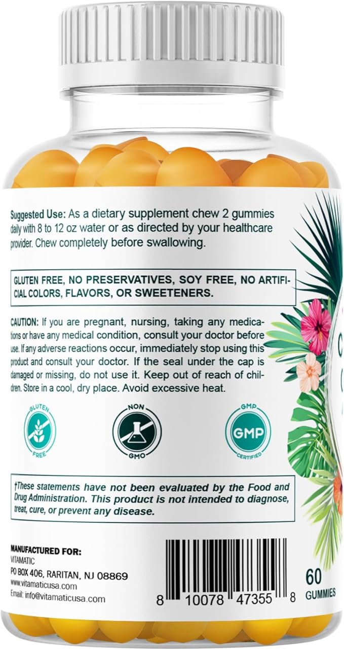 Vitamatic Hydrolyzed Collagen Gummies with Vitamin C, Zinc and Biotin, 200 mg - Healthy Skin Support - 60 Gummies