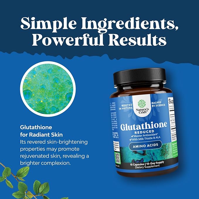 Reduced Glutathione Supplement with Milk Thistle - 500 mg per Serving Pure L Glutathione with Alpha Lipoic Acid & Milk Thistle Silymarin for Skin Radiance, Liver Support & Immune Support - 15 Count