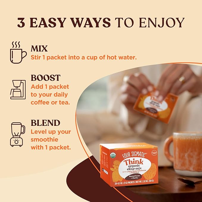 Four Sigmatic Lion's Mane Elixir Mushroom Coffee Alternative | Organic Lion's Mane Mushroom Powder, Rhodiola & Rose Hips | Immune & Memory Support | Paleo | Pack of 20