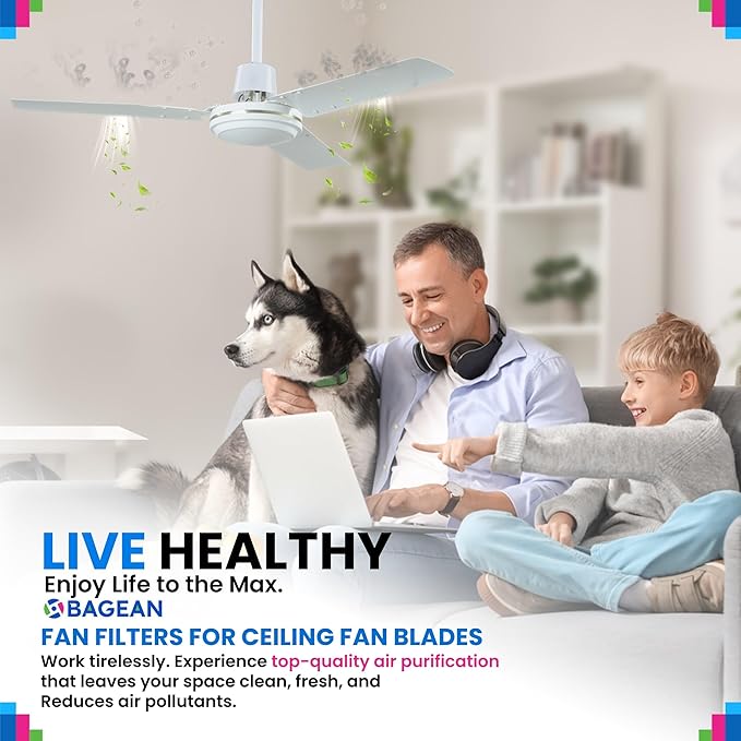 Ceiling Fan Filters for Blades - Coconut Shell Activated Carbon Unscented Dust Catcher Ceiling Fan Filter - Easy Peel & Stick on Fans - Blade Air Purifier Pads Absorbs Odors & Freshens the Air (5-Pcs)