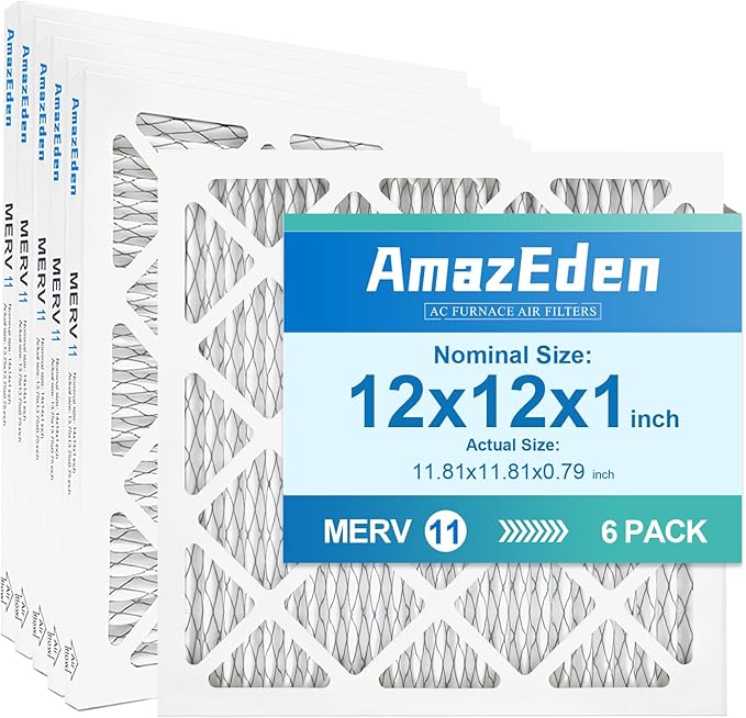12x12x1 Air Filter (6-Pack) MERV 11 MPR 1000 & FPR 7 Pleated AC Furnace Filters Dust Defense Replacement (Exact Dimensions: 11.81"x11.81"x0.79")
