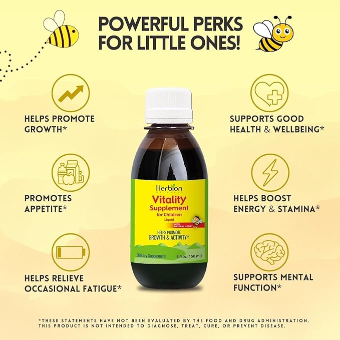 HERBION Naturals Vitality Supplement for Children, Promotes Growth and Appetite, Relieves Fatigue, Improves Mental & Physical Performance, for Kids 1 Year & Above (Pack of 24)