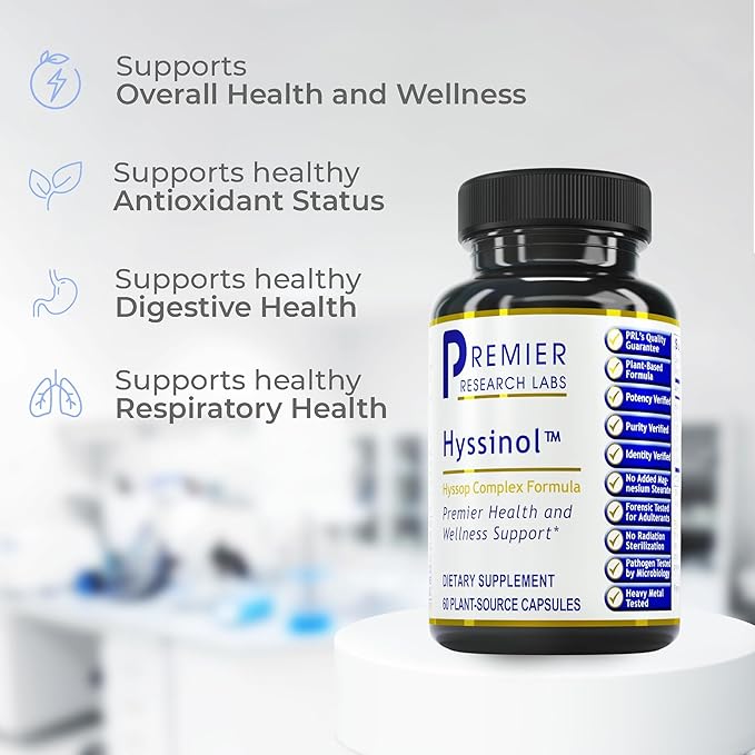 Premier Research Labs Hyssinol - Hyssop Herb, Hyssop Capsules, Wellness Pills with Organic Hyssop Dry Herb, Dietary Supplement with Green Tea, Antioxidant Support - 60 Vegetarian Capsules