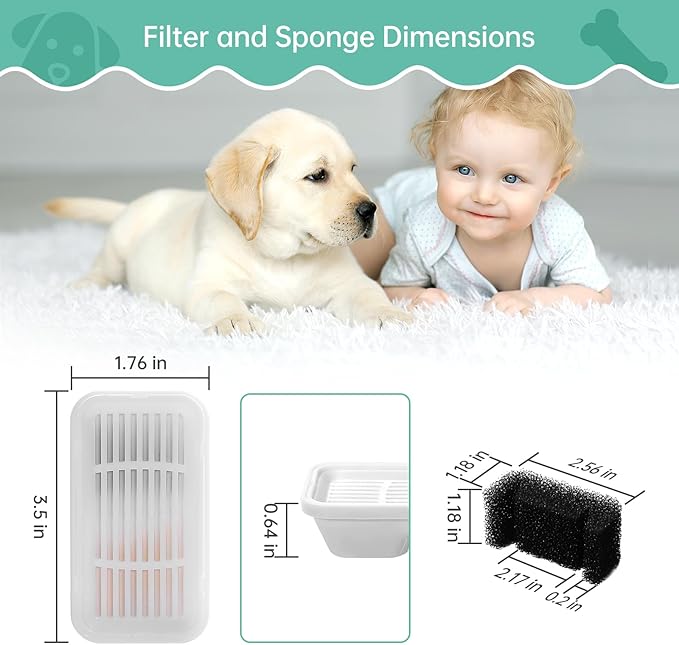 3 Set Replacement Filter and Sponge for 169oz/5L Dog Fountain, Multiple Filtration Dog Water Fountain Filter, Pet Fountain Filter Replacement, Cat Water Fountain Filters