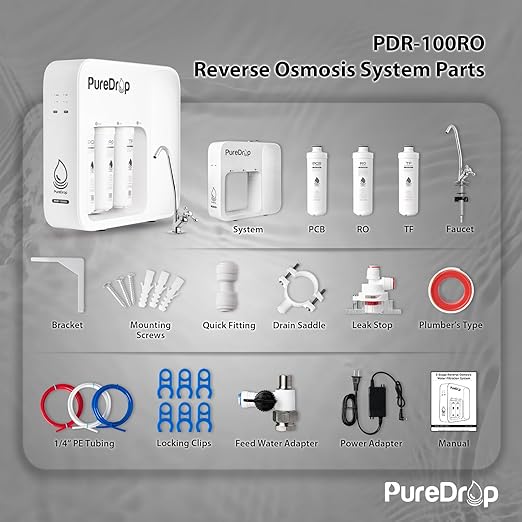 PDR-100RO 3-Stage Under Sink Reverse Osmosis Drinking Water Filtration System, 100 GPD Fast Flow Built-in Tank RO Water Filter System, Reduce PFAS