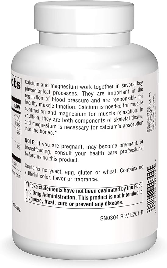 Source Naturals Calcium & Magnesium, Amino Acid Complex with Vitamin D-3, 300 MG - 250 Tablets