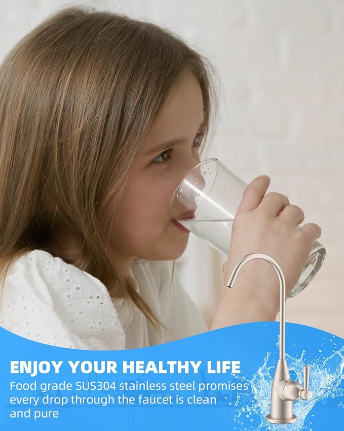 Hibbent Drinking Water Faucet for Bar and Kitchen Sink, Stainless Steel Reverse Osmosis RO Faucet for Under-Sink Filtration System, Brushed Nickel Finish